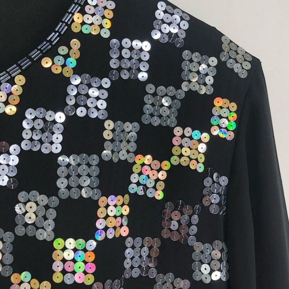 90’s Vintage Silver Iridescent Gold Sequin Checkerboard Evening Jacket size X - Picture 3 of 16